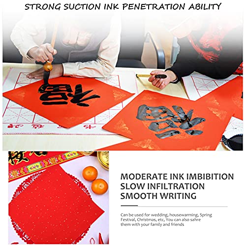 SEWACC 40 Folhas De Papel Xuan Vermelho Ano Caligrafia Arroz Papel Vermelho Fu Fang Xuan Papel Quadr