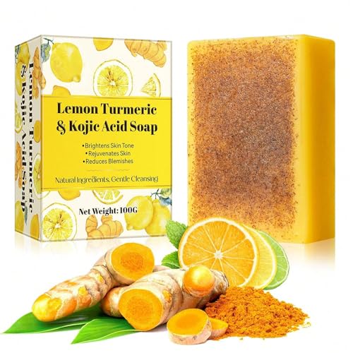 Cúrcuma Limón Ácido Kojic Soap, Jabón Turmerico Blanqueador Natural, Limpieza Profunda, Hidratante Y Exfoliante, Jabón De Cúrcuma Adecuado Para Piel Sensible