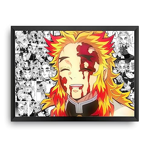 Image of MCSID RAZZ - Demon Slayer - Rengoku Kyojuro - The Final Smile Design A4 Size Poster (With Frame) - Best Gift For Demon Slayer Fans /Best Artifacts To Your Home & Decor /For Anime Fandom