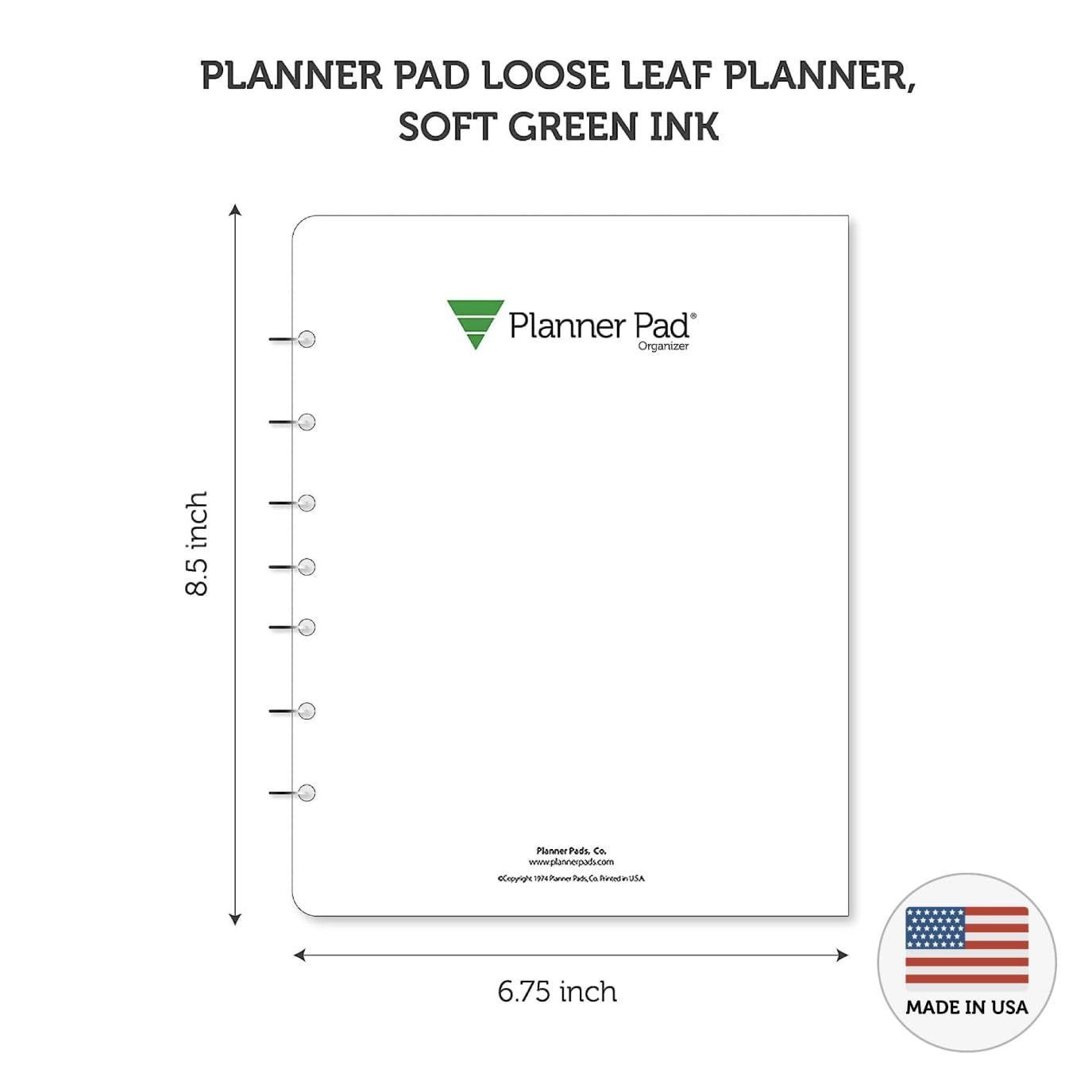 Planner Pad Trichter mit 7 Löchern, 3-stöckig, 12 Monate, Oktober 2026 – September 2027, weiche grüne Tinte, 17,5 x 21,6 cm