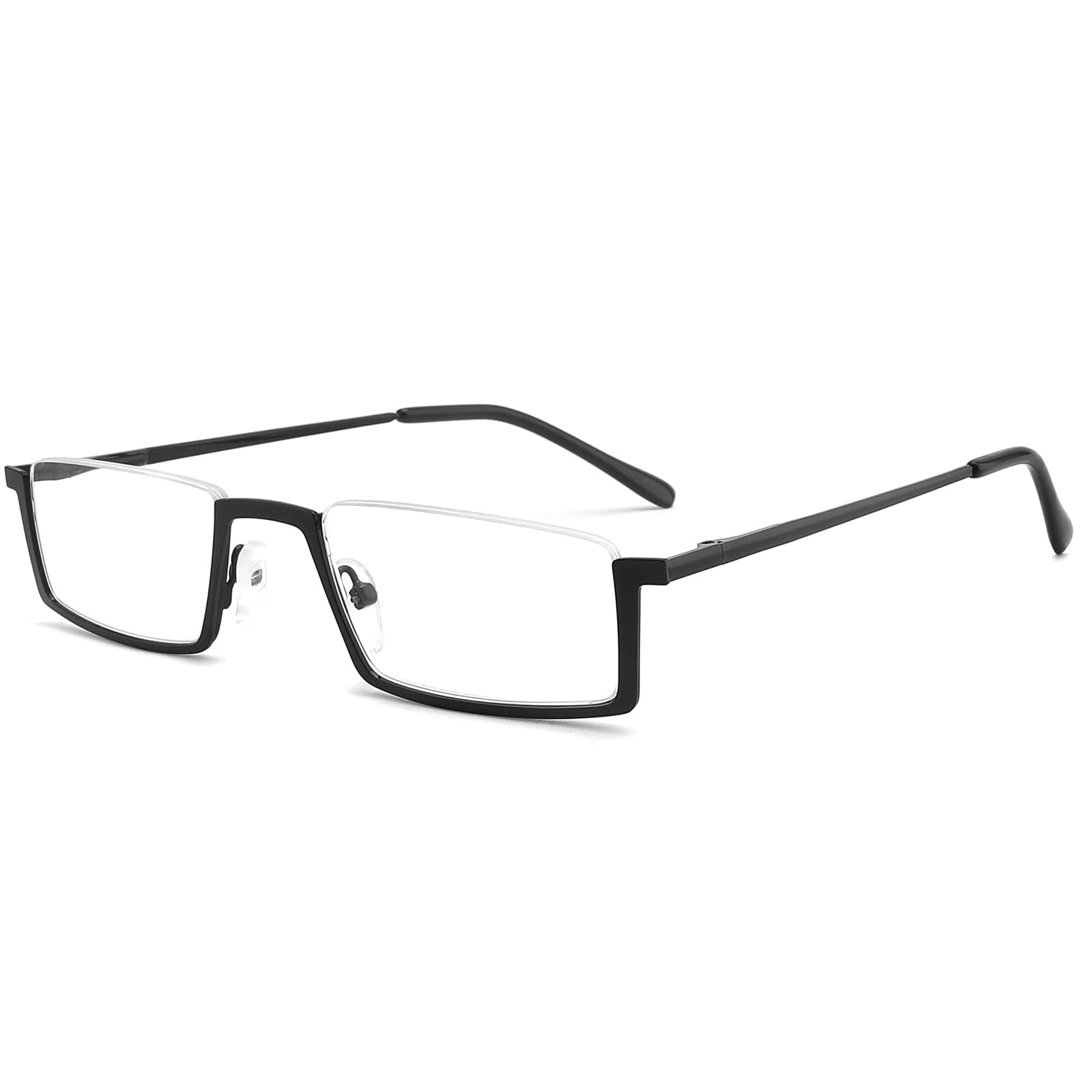 LANLANG Lesebrille für herren damen mit schwarzem Metall-Halbrahmen, Federscharnier, leicht, 1,0–4,0 Dioptrien, ME-003