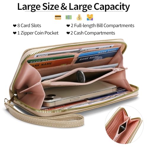 Image of RNIEGA Womens Wallet RFID Blocking Vegan Leather Zipper Around Ladies Wallets Long Clutch Purse with Wristlet