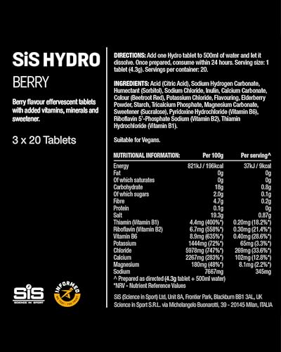Science in Sport Hydro Electrolyte Tablets 60 pcs. Berry – Vegan & Gluten-Free, Ideal to Promote Hydration and Maintain Electrolytes Balance (Packaging May Vary) - Image 6