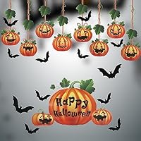 Pumpkin Window Stickers, Halloween Window Clings Stickers, Bat Pumpkin Decals for Halloween Party Supplies Decor