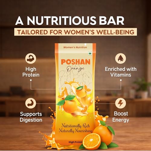 Image of POSHAN Women's Nutrition Orange Protein Bar, 40 g | 8g Protein with 4G Fiber |No Added Sugar, 100% Vegetarian & Gluten-Free| Made with Dates, Ragi and Superfoods|No Trans Fat |Pack of 3