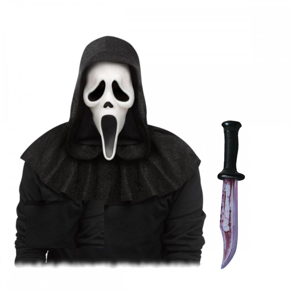 Officially Licensed Scream Ghost Face Mask + Knife Options : Adults Men Women Halloween Film Horror Fancy Dress Costume Accessory Set (25th Movie Mask & Bloody Blade)