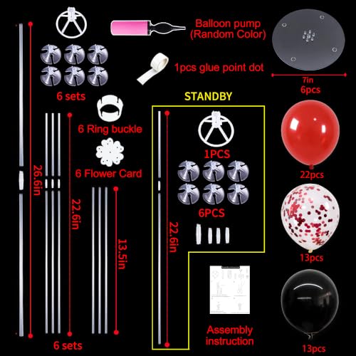 Image of TONIFUL 6 Set Black Red Balloon Stand Centerpieces for Table