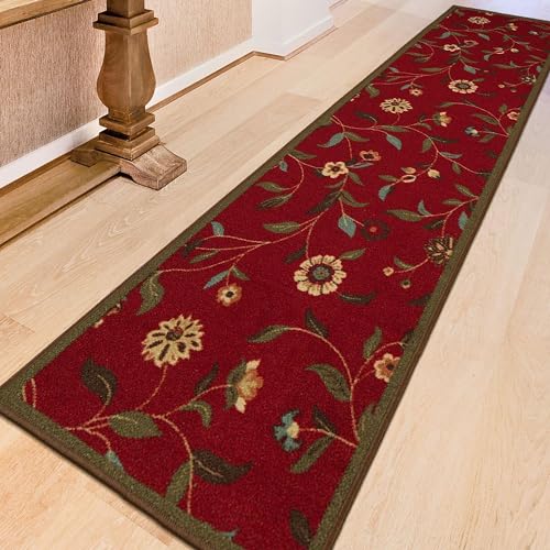 Ottomanson OTH2090-2X7 Machine Washable Floral Leaves Design Non-Slip Rubberback 2X7 Traditional Runner Rug thumb #9
