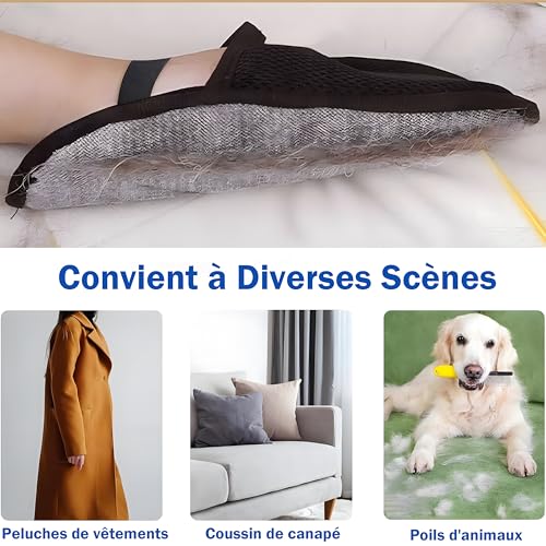Lot de 2 Gant Poils Animaux Double Face Réutilisable – Gant Poil Chat & Chien, Gant de Toilettage pour Chat et Chien, Ramasse Poils Animaux, Gant Pour Enlever les Poils de Chat sur Meubles et Vêtement – Image 3