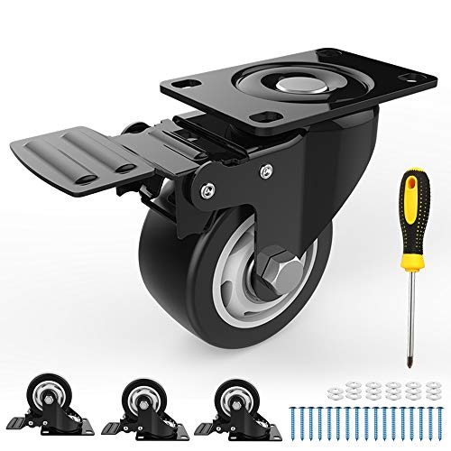 Caster Wheels â€“ 4 PCS Swivel Caster Wheels with Safety Lock â€“ 3-Inch Wheels for Furniture â€“ Noiseless Heavy-Duty Wheels with Polyurethane Rubber Coating â€“ 360-degree Rotation â€“ 1000 Lbs Total Capacity