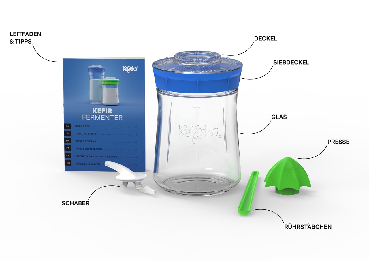 Kefirko Bocal de Fermentation | L'ensemble idéal pour préparer du Kéfir de Lait ou du Kéfir d'eau à la Maison | Fermenteur-germinateur Maison + livret de Recettes | 848ml | sans BPA | (Blanc) - 3