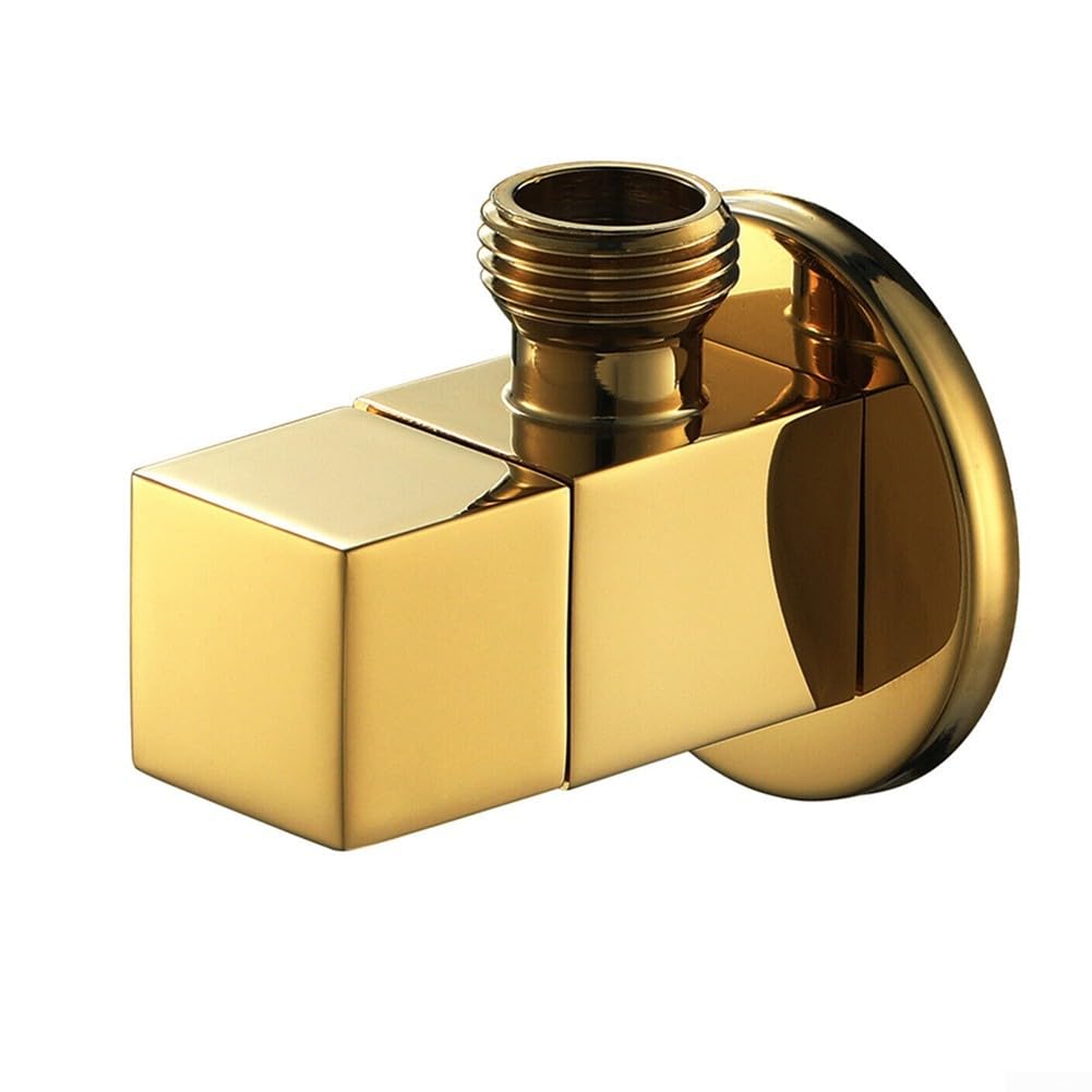 Válvula de agua cuadrada de 3 vías con rosca macho, núcleo grueso, acabado dorado, ideal para grifos de baño, bidés y grifos montados en la pared, paquete de 4