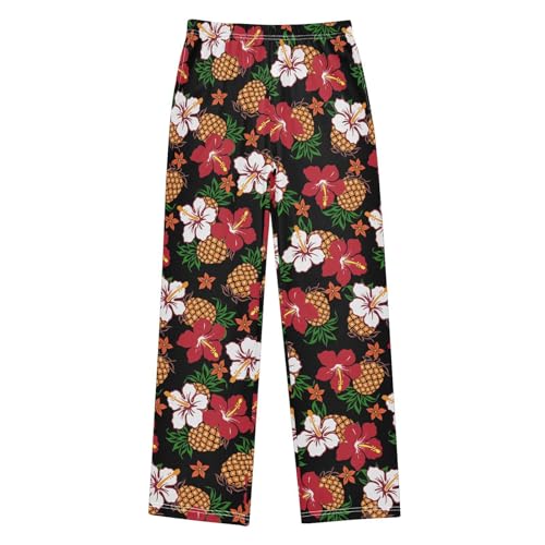 ZZXXB Tropical Flowers Pineapple Boys Long Pants Soft Trousers Elastic Waist Kids Lounge Bottoms with Pockets S-XL