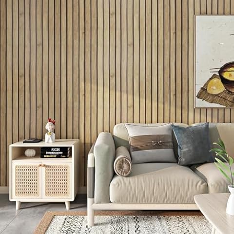 FunStick Brown Slats Wood Wallpaper Peel and Stick Wood Contact Paper for Cabinets Peel and Stick Wood Slats for Wall Decor Waterproof Removable Wood Wall Paper for Bedroom Countertops Desk 12"x200" Cover
