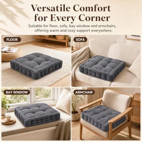 Sitzkissen Outdoor, 2 Stück Stuhlkissen 40x40cm, Bodenkissen Sitzkissen, Dickes Matratzenkissen 10cm, Dicke Bodenkissen für Zuhause, Büro, Küche, Esszimmer, Indoor & Outdoor(Dunkelgrau) – Bild 5
