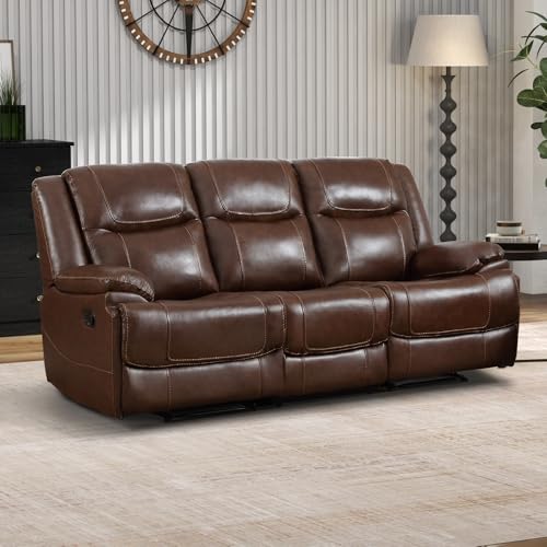 EBELLO Genuine Leather Recliner Manual 3 Seat Sofa...