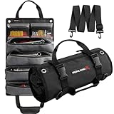 Tool Bag Roll Up, Heavy Duty Tool Organizer for Men Portable Tool Storage Box with 6 Detachable Zipper Pouch - Gifts for Dad Tool Roll Organizer Adjustable Shoulder Strap Black