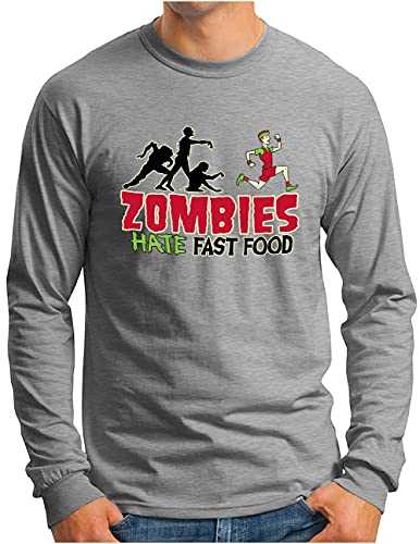 T-shirt manches longues OM3 coton gris imprimé monstre parodie sport grand taille
