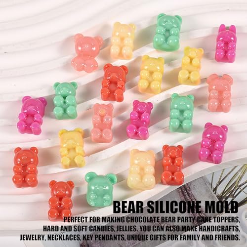 Small Bear Mould,1Piece 45Grids Cartoon Cute Mini Bear Chocolate Mould,Epoxy Resin Casting Mold for Chocolate Candy DIY Pendant Keychain Ornament Crafts(Pattern C 1PC) - Image 4