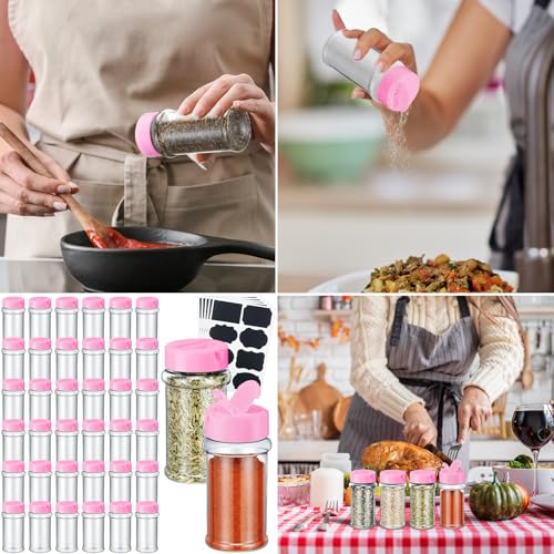 Eccliy 36 Pack 3 oz Clear Plastic Spice Jars with Label and Shaker Lids Empty Spice Bottles Seasoning Containers Seasoning Jars Shaker Condiment Pots for Pepper Herbs Powders (Pink) - Image 6