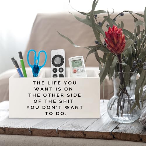 Image of Inspirational Gifts Wooden Pen Pencil Holder for Office Desk Accessories, Motivational Gifts for Women, Inspirational Quote Makeup Brush Toothbrush Holder Organizer