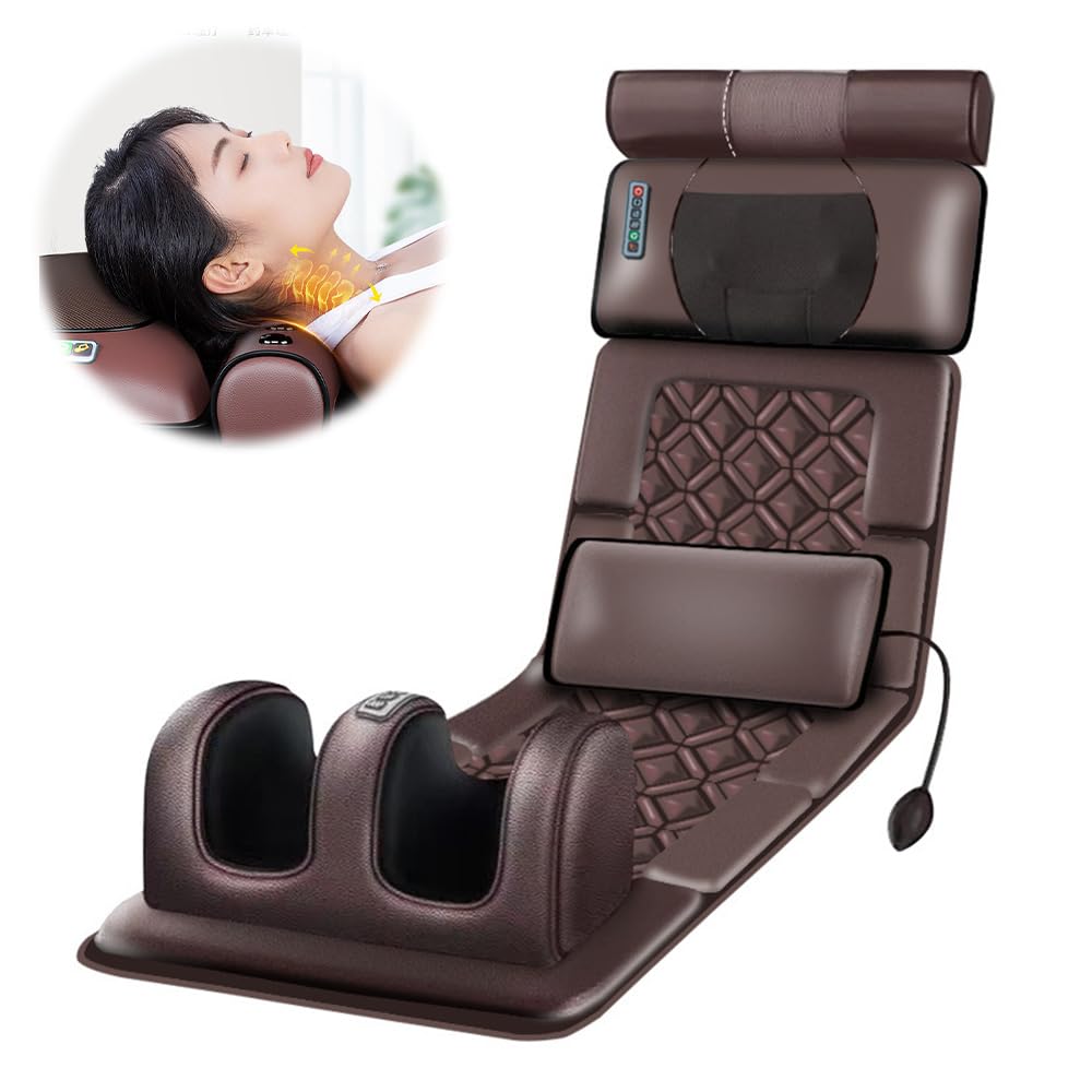 Colchon de Masaje Completo para el Cuerpo, Cojín Calentador 3D, Alfombra de Masaje Eléctrica, 10 Cabezas de Masaje, 3 Modos, 5 Intensidades, Colchón de Masaje Plegable, Alivio del Dolor Muscular (A)