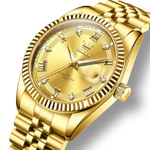 Image of OLEVS Watch for Men Stainless Steel Quartz Business Dress Diamond Large Dial Waterproof Mens Watches with Date Wrist Watch