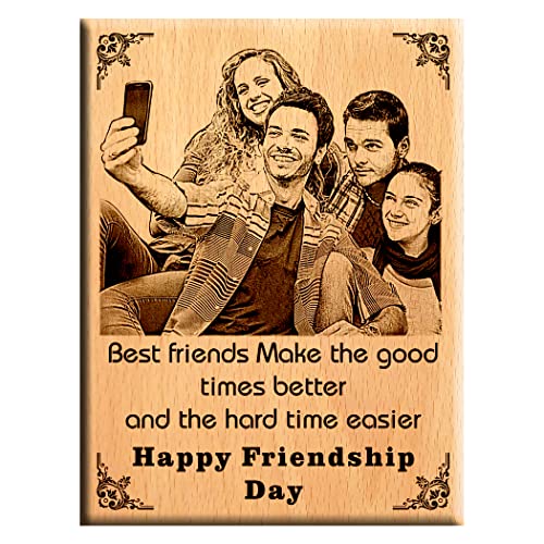 Image of Amazing gifts Rectangular Unique Friendship Day Gift - Personalize Engraved Tabletop Wooden Plaque 9x7 Inches