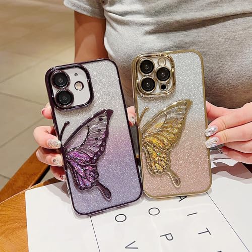 Image of mobistyle Silicone Designed For iPhone 11 Cover with Glitter Cute Butterfly Electroplate Plating Design Back Cover Case For Women Teen Girls (Purple)