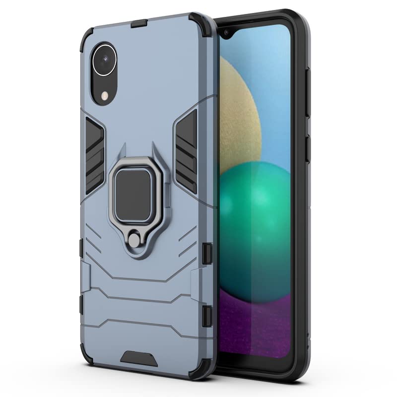 Image of Hybrid Armor Shockproof Soft TPU and Hard PC Back Cover Case with Ring Holder for Samsung Galaxy A03 Core (Blue)