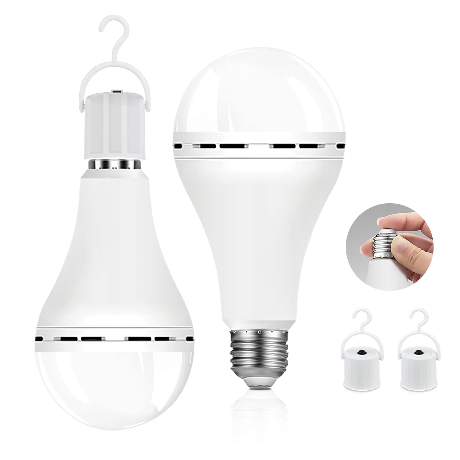 Scheinenda Rechargeable Emergency Light Bulbs,Soft White 3000K,Battery Operated Light Bulb,Keep Lighting When Power Failure,1200mAh Battery,Work 4-5 hours,A21 9W E26/E27 Standard Bulb,2 Pack with Hook