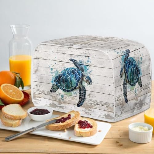 Image of Talayituse Watercolor Turtle Wood Print Toaster Cover 2 Slice Wide Slot, Lightweight Dust Protection Washable Bread Maker Cover