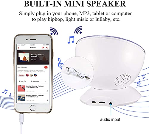 Image of Ocean Wave Projector, 12 LED Night Light Lamp with Adjustable Lightness Remote Control Timer 8 Lighting Modes Music Speaker Light Night Light for Baby Kids Adult Bedroom