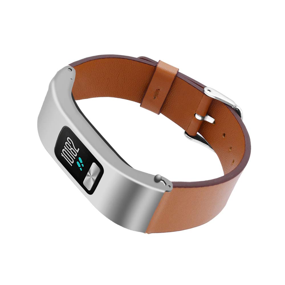 DuiGong Leather Strap Compatible for Garmin Vivofit 4 Replacement Band with Stainless Steel Protector Case, (Brown)-image-40