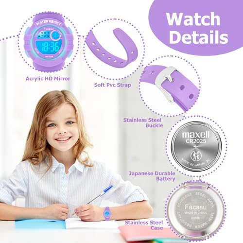 Kids Digital Watch for Boys Girls,Colorful Light 50M Waterproof Outdoor Sports Watch for Toddler Children with Stopwatch Alarm 12/24 H Functions - Kids Gifts for Boys Girls Ages 4-153