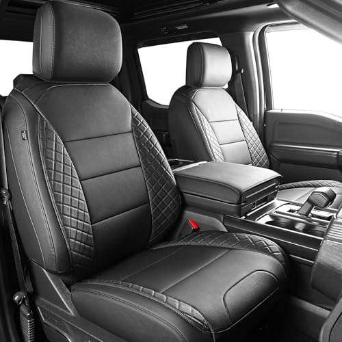 TGKUD F150 Seat Covers Custom Fit for Ford 2021-2026 F 150 XL XLT STX Super Crew Cab 2023-2026 F250 F350 F450 XL XLT Crew Cab Truck Seat Cover Full Set Pickup Accessories Leather Black
