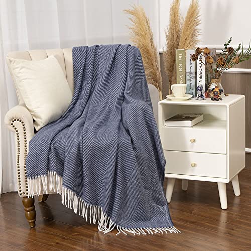 Gealaek Decorative Herringbone Faux Cashmere Throw Blanket Navy Blue Cheveron Fringe Lightweight Fuzzy Soft Cozy Throws For Sofa Bed Farmhouse Throw Blanket 50 Inch X 60 Inch thumb #2