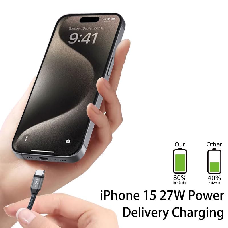 Miniatura 2 de Cable de carga súper rápida USB C a USB C de 20 pies y 240 W, cable de carga trenzado de nailon tipo C a tipo C compatible con iPhone 15, iPad Air