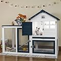 FunXplore Bunny Hutch Indoor Outdoor Rabbit Cage Chicken Coop Animal House with Wire Floor Above Pull-Out Tray, Chew-Resistant Ramp & Entrance, Openable Waterproof Roof & UV-Resistant Roof