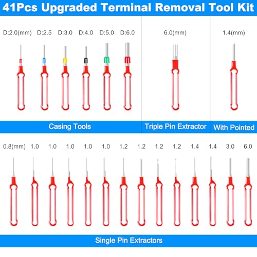 Image of Terminal Removal Tool Kit 41 Pcs Depinning Tool Electrical Connector Pin Removal Tool Kit Pin Extractor Tool Set Wire Terminal Release Tool for Automotive Car Household Devices - Red