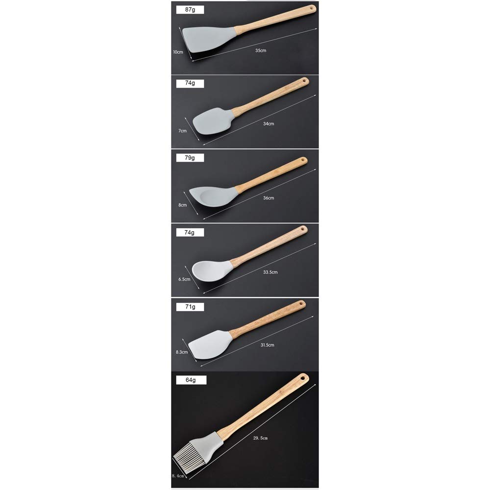 6 Stück/Set Utensilien Hellgrau Lebensmittelqualität Silikon Holzgriff Küche Kochwerkzeug Kochgeschirr Spatel Pfannenwender Schöpflöffel Küchengeschirr