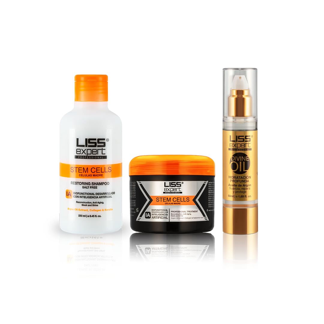 Liss Expert Kit Alisado Células Madre + Divine Oil 50 ml + Shampoo Stem Cells 250 ml – Suavidad Profesional y Control del Frizz