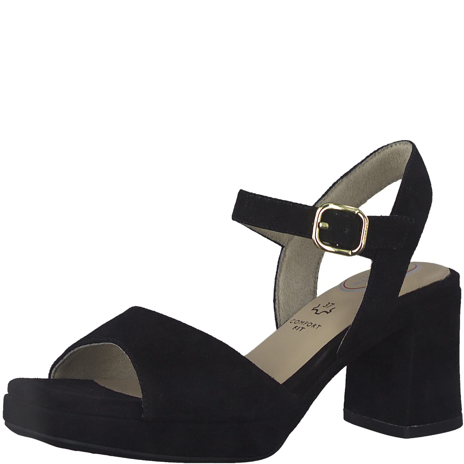Tamaris Comfort Damen Sandalen mit Absatz aus Leder mit verstellbarem Riemen, Schwarz (Schwarz), 37 EU