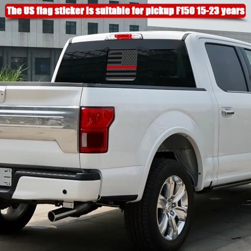 Image of USA Flag Decal for Truck Back Window,Car Decal and Sticker,Rear Middle Window American Decal for Pickup Truck,F150 F250 F350 2015-2023(Black&Red)