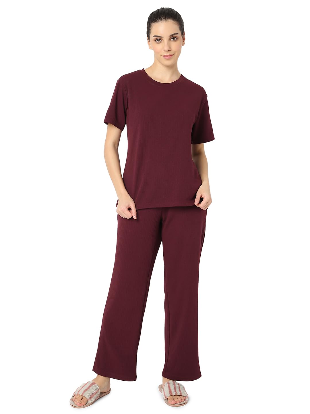 smarty pants Women's Cotton Rose Gold Color Round Neck Night Suit-picture-11
