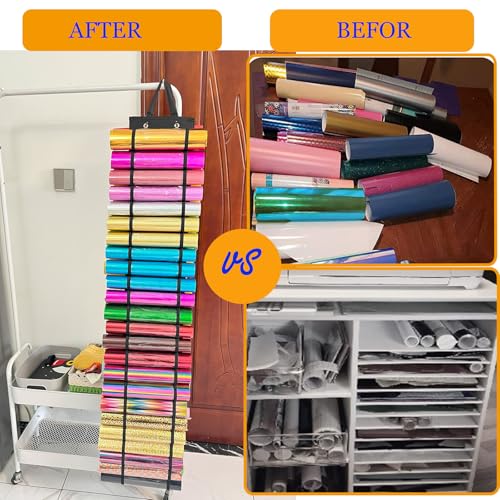 Image of 48 Compartments Vinyl Roll Storage, Vinyl Roll Holder Organizer, VinylStorage Rack Wall Mount /Over The Door for Craft Room Organizers and Storage Lengthened（Black）