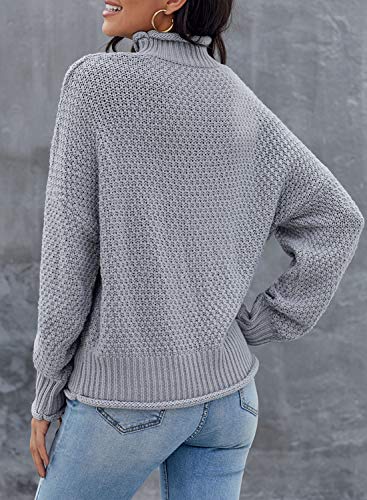 Image of Dokotoo Womens 2026 Winter Fall Solid Turtleneck High Neck Balloon Long Sleeve Sweaters Pullover Outerwear