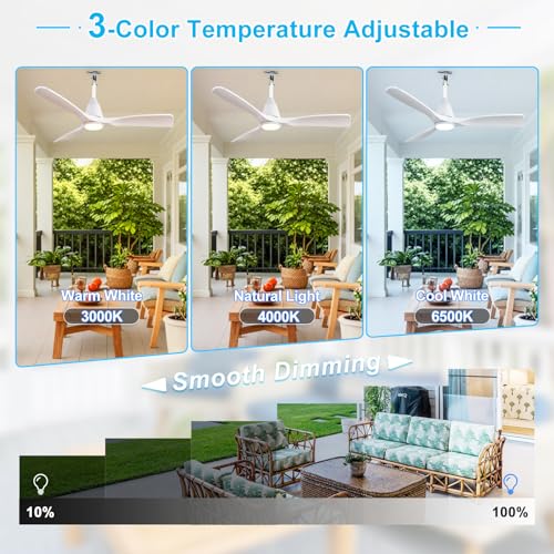 Image of Depuley Outdoor Ceiling Fan with Lights: 42 inch White Gazebo Fans Outdoor Hanging with Remote APP Control - Plug in Waterproof Fans with Light for Patio Porch Reversible White Blades 3CCT 6 Speeds Timer