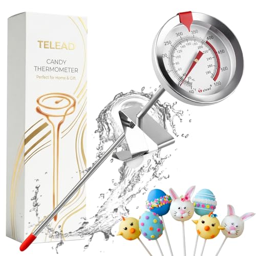Telead Candy Thermometer Waterproof IP67 - Oil Thermometer for Frying with Clips - 9' Side of Pot Thermometer Deep Fry for Oil Candy Candle BBQ - Silver