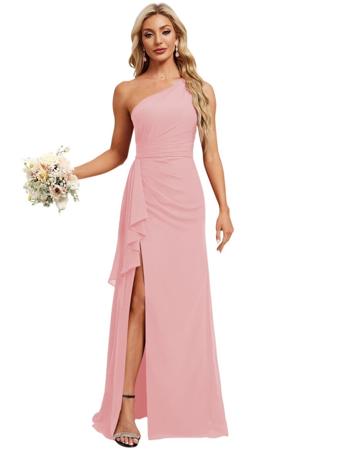 PUXIU Women's One Shoulder Bridesmaid Dresses with Silt 2026 Formal Maxi Dress PUS086